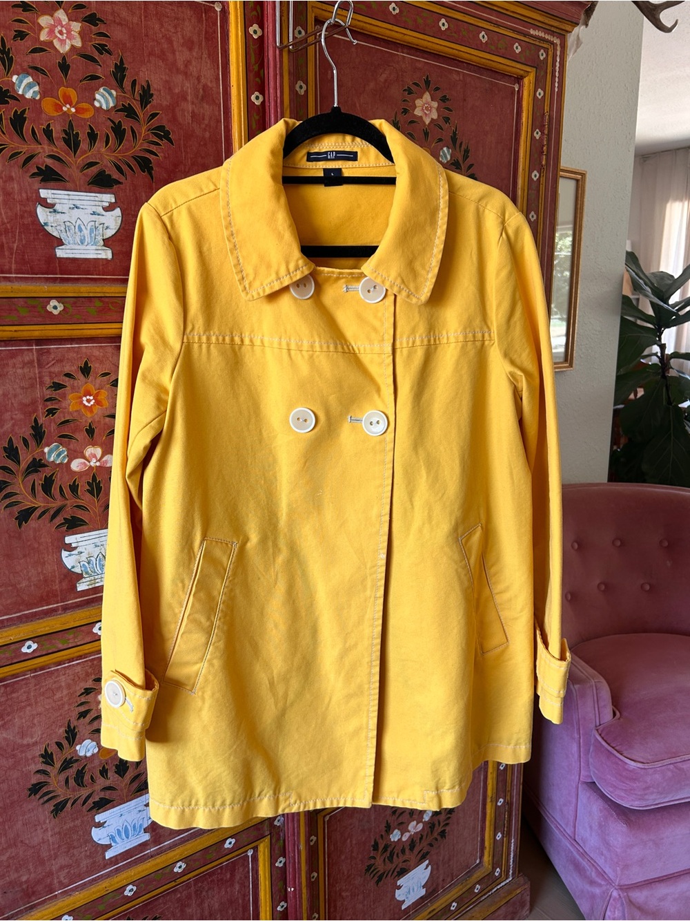 Gap Women’s Yellow Double-Breasted Cotton Coat